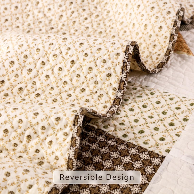YAYIDAY Quilts Queen Size Patchwork Bedspread Set - 100% Cotton Reversible Breathable Brown Geometric Quilted Quilt with Pillow Shams for All Seasons - Image 4